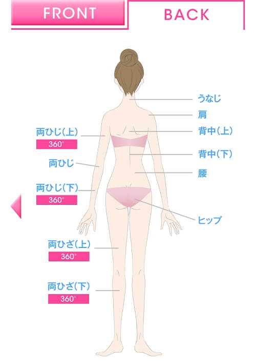 キレイモの脱毛範囲 うしろ